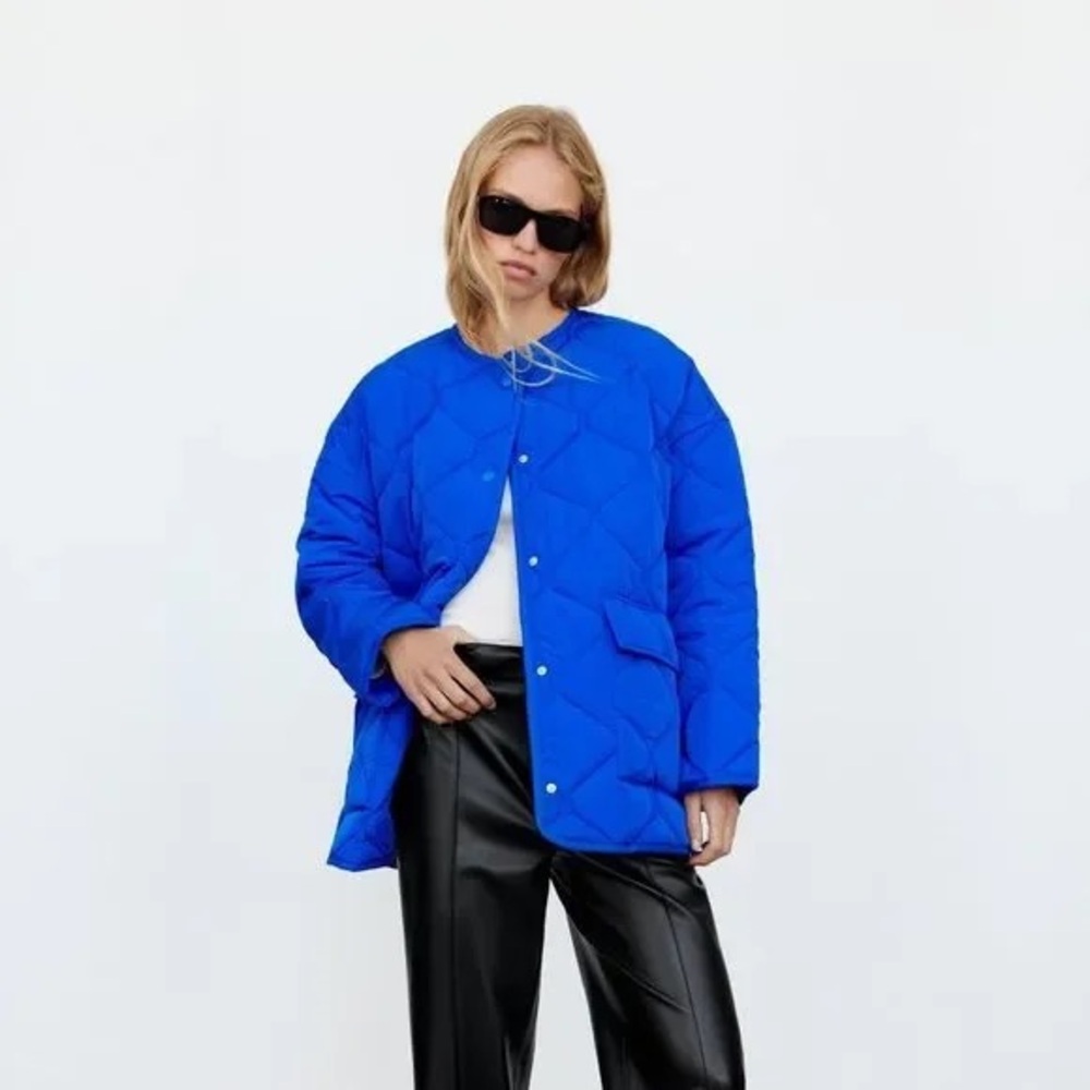 Like new! Zara Bright Blue Quilted Puffer Jacket